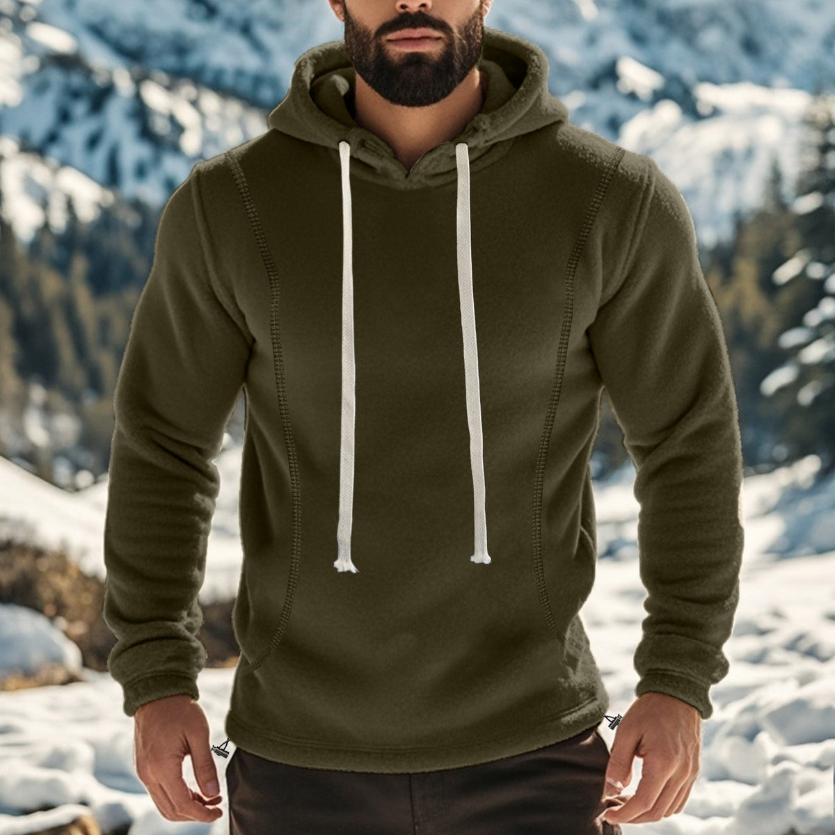 Fleece Pullover Hoodie in army green