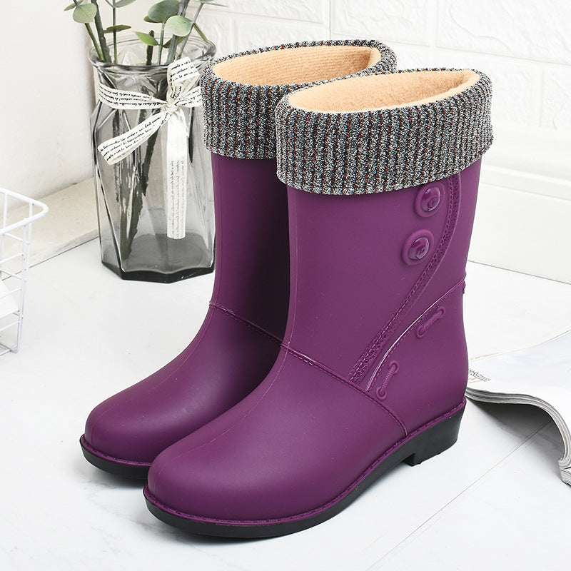Velvet Lined Knee High Wellies in purple