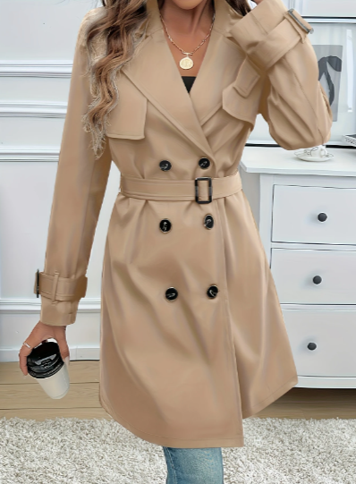 Belted Double-Breasted Trench Coat in apricot
