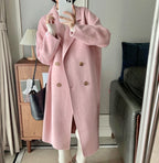 Double-Breasted Raglan Coat in pink