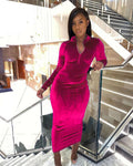 Velvet Collared Maxi Dress in hot pink