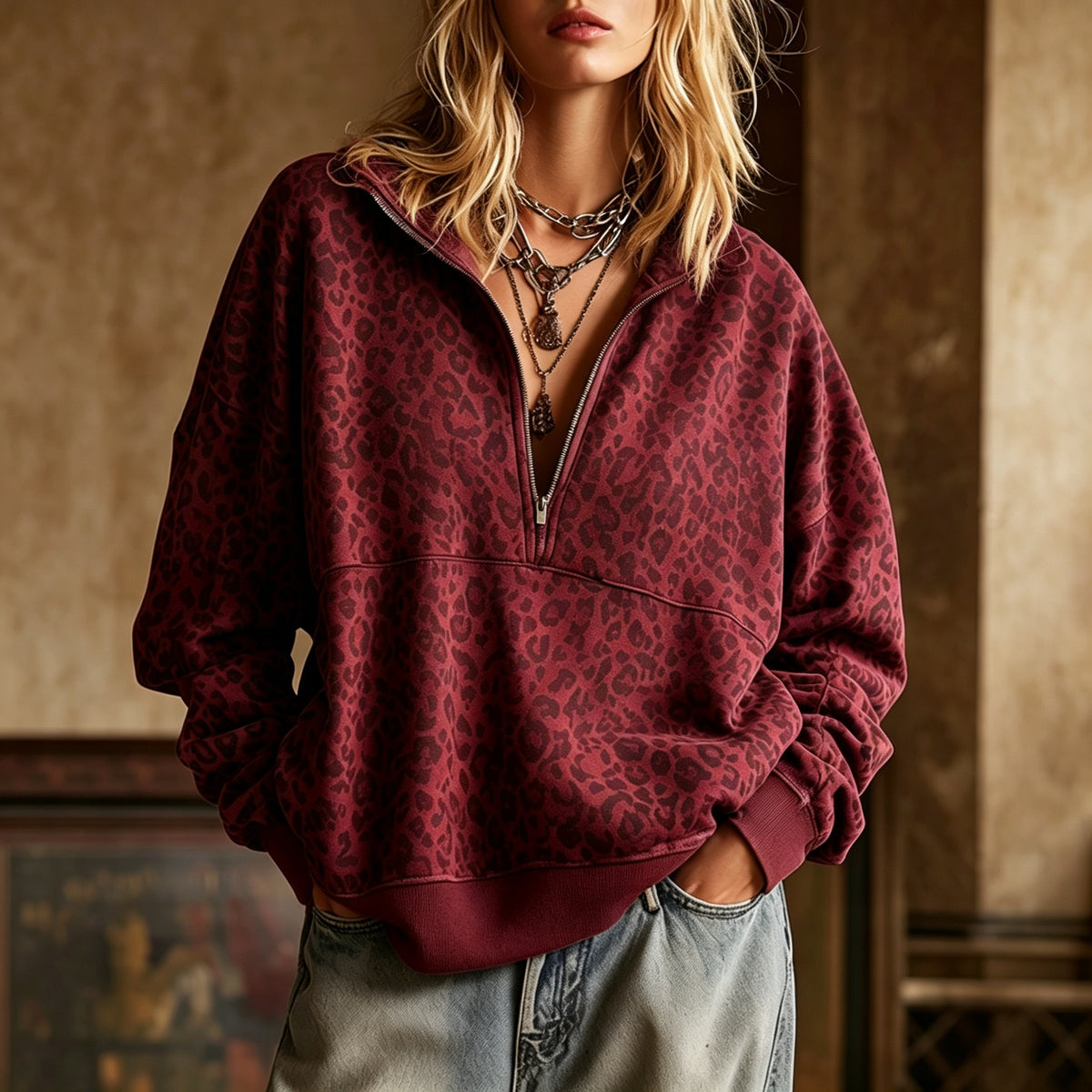 Leopard Print Half Zip Sweatshirt, photo 6