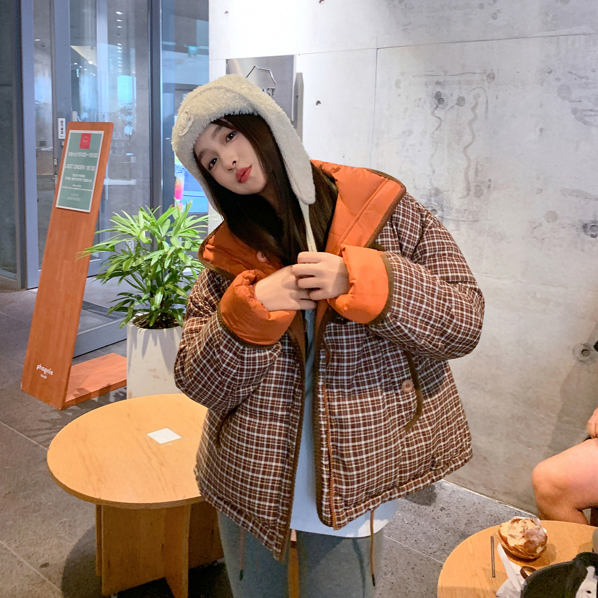 Reversible Check Puffer Jacket in small check