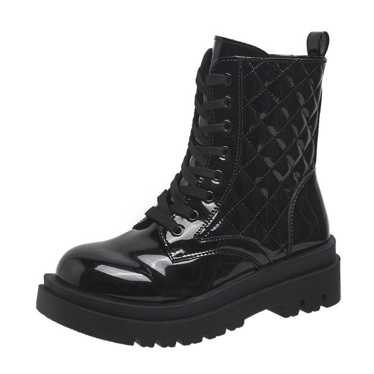 Lace-Up Chunky Platform Ankle Boots in black