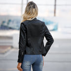 Faux Leather Stand Collar Biker Jacket, photo 1
