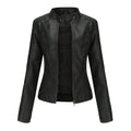 Faux Leather Stand Collar Biker Jacket in black