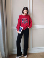 Chenille Wide Leg Trousers in black