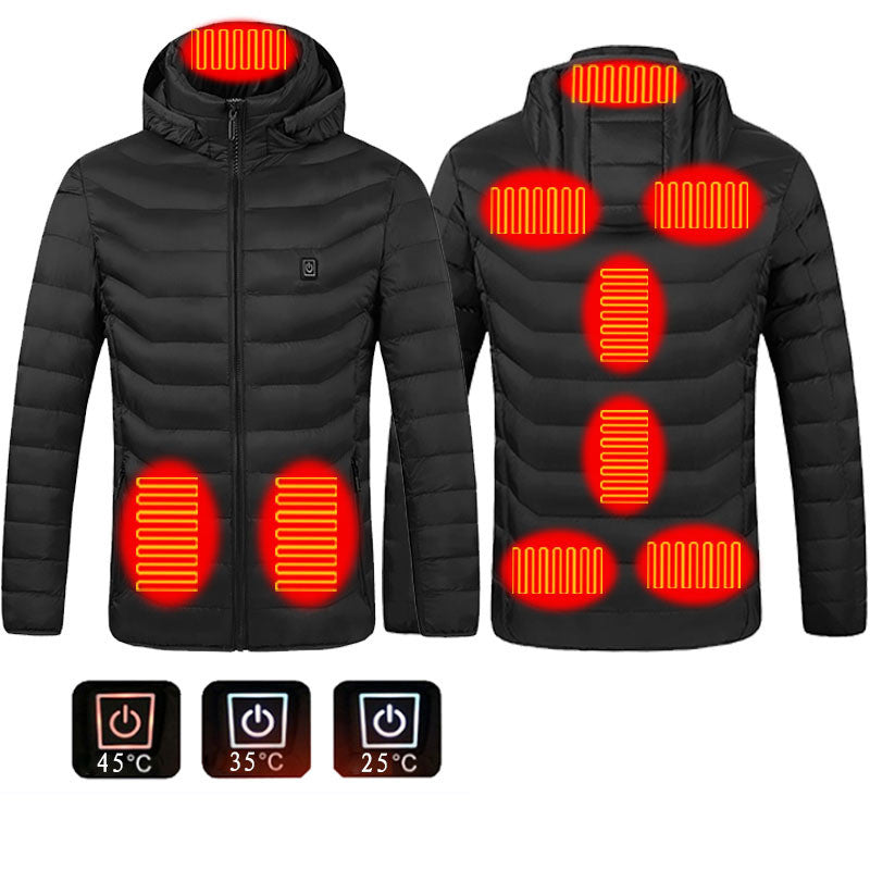 Heated Hooded Puffer Jacket in black