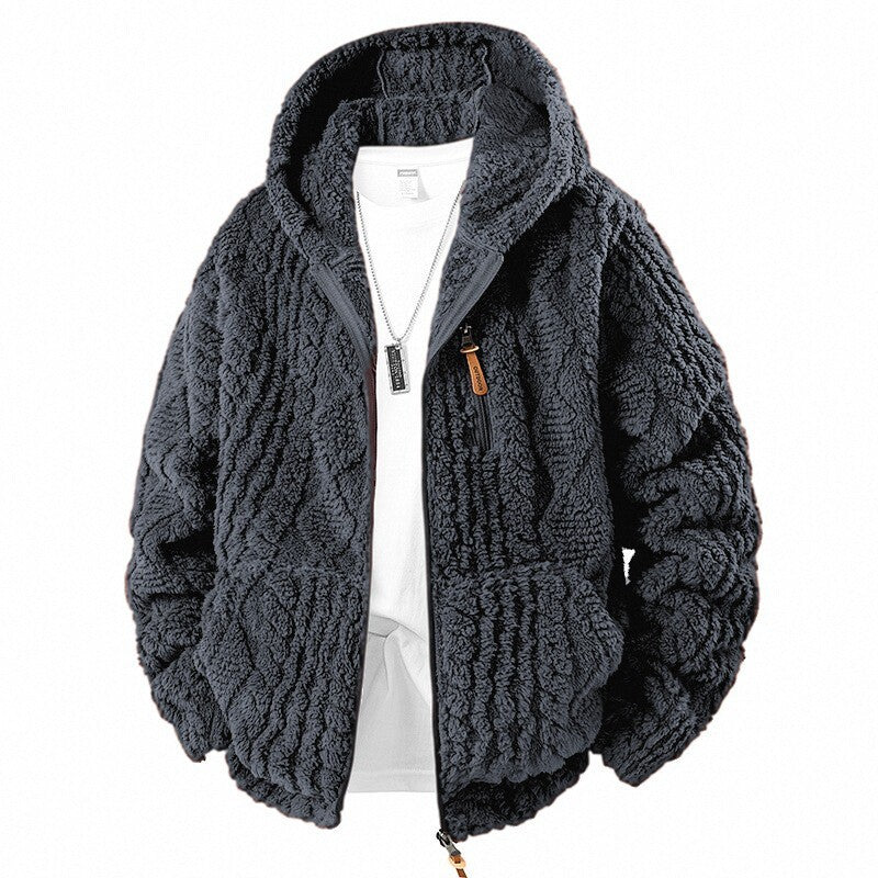 Hooded Fleece Zip Jacket in stone grey