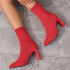 Knitted Sock Ankle Boots in red