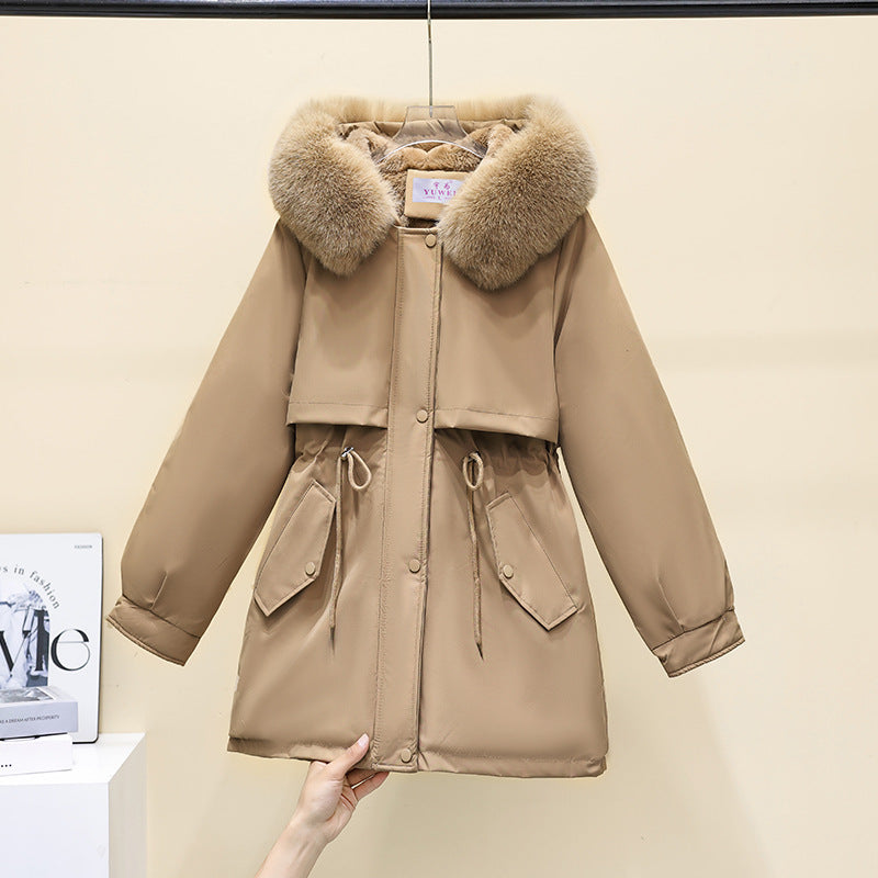 Fleece Lined Parka With Faux Fur Collar in khaki