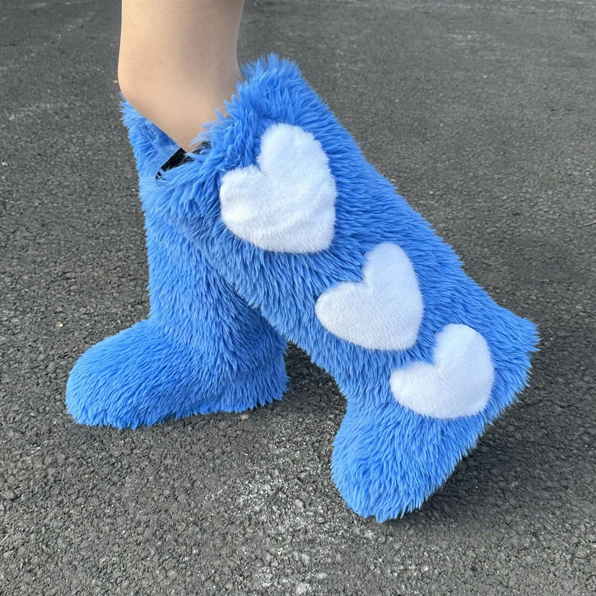 Fluffy Faux Fur Snow Boots in sky blue