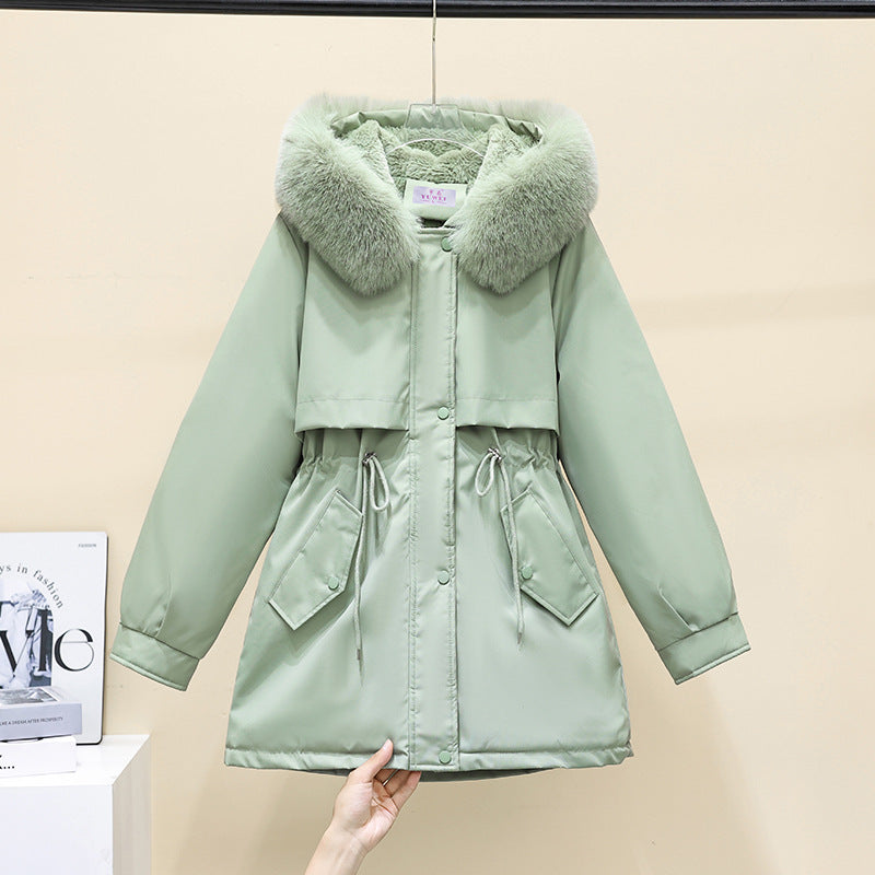 Fleece Lined Parka With Faux Fur Collar in green