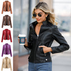 Faux Leather Stand Collar Biker Jacket, photo 11
