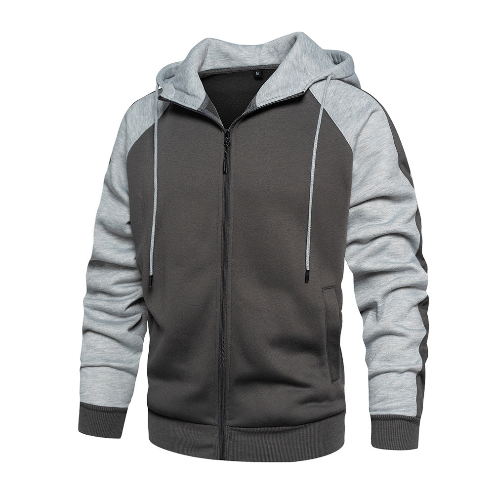 Colour Block Zip Up Hoodie in light grey/dark grey