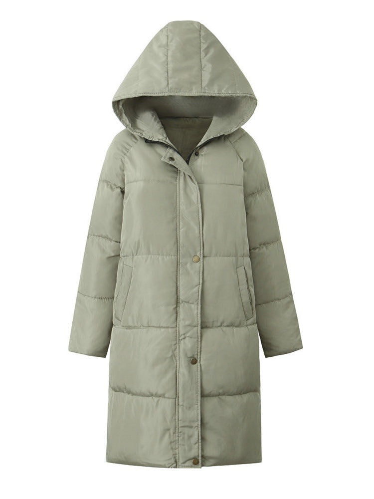 Hooded Longline Puffer Jacket in sage green