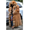 Hooded Long Faux Fur Coat in brown