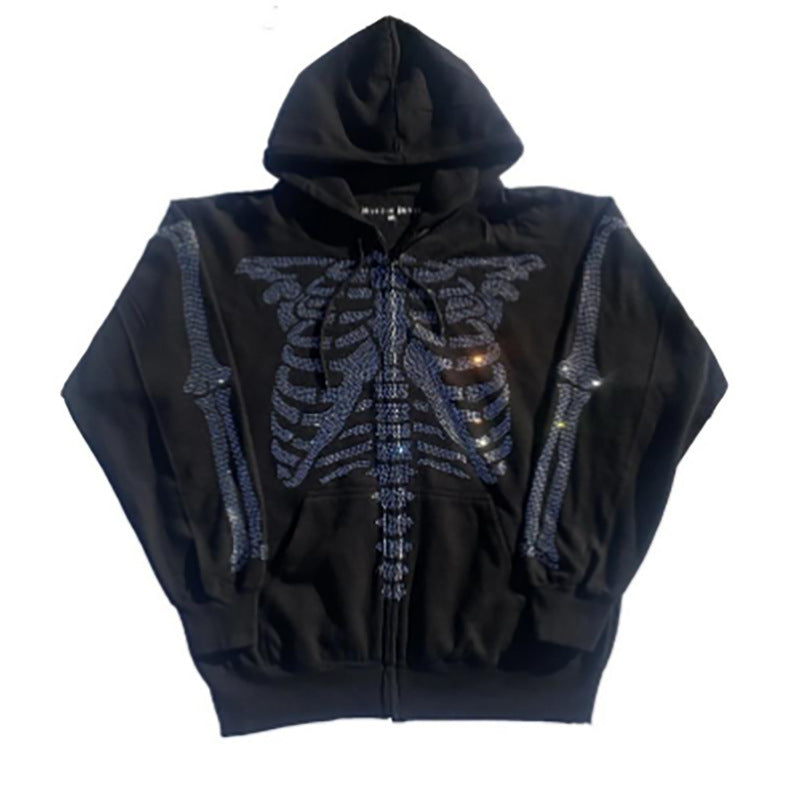 Rhinestone Skeleton Zip Up Hoodie, photo 4