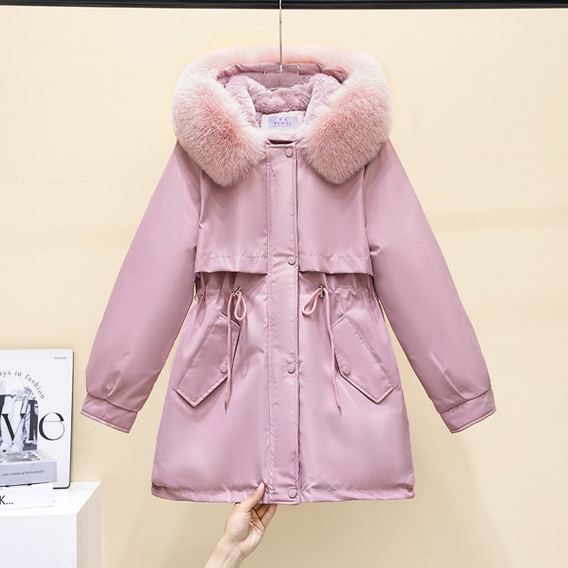 Fleece Lined Parka With Faux Fur Collar in pink