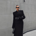 Padded Shoulder Maxi Coat in black