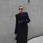 Padded Shoulder Maxi Coat in black
