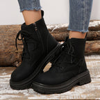 Lace-Up Block Heel Ankle Boots in black
