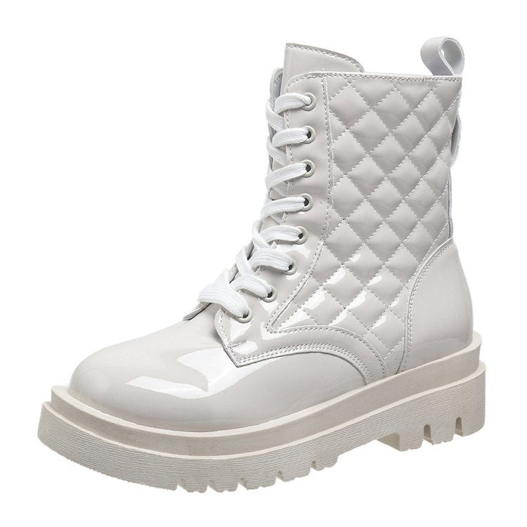 Lace-Up Chunky Platform Ankle Boots in beige