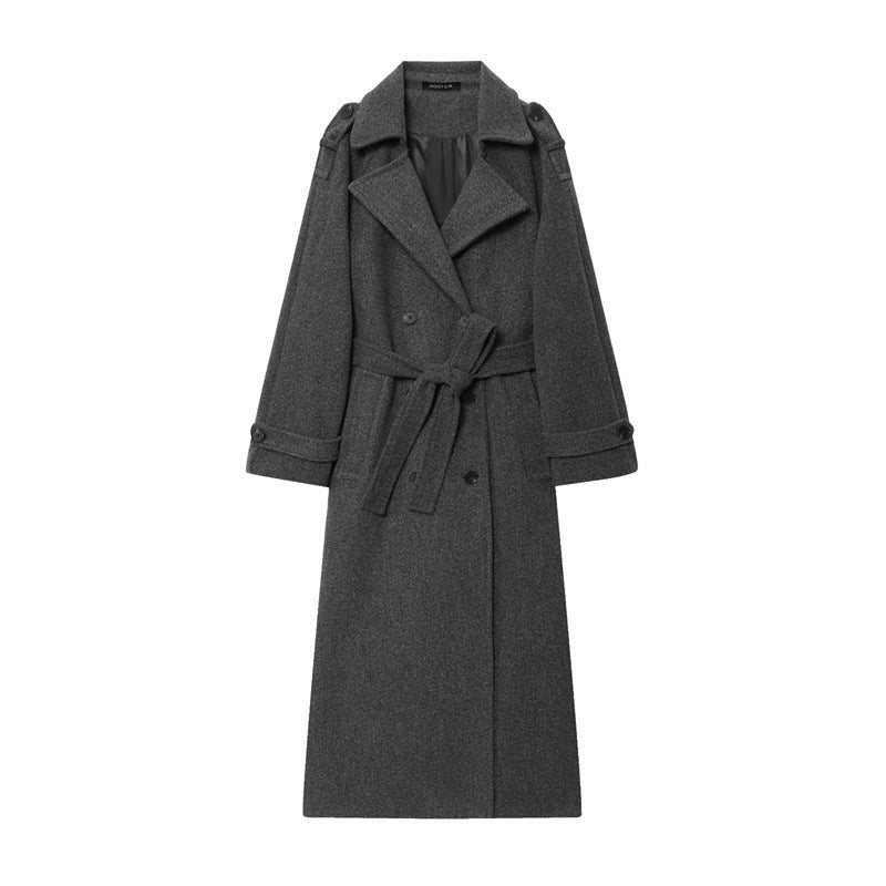 Double-Breasted Maxi Coat in grey