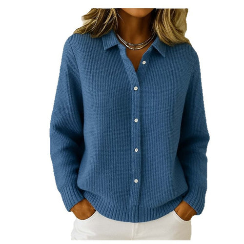 Button Lapel Knit Cardigan in dark blue