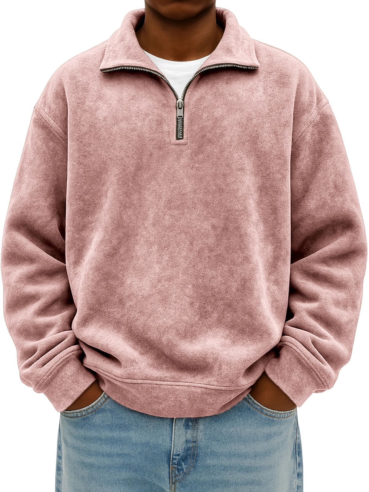 Half Zip Stand Collar Sweatshirt in pink