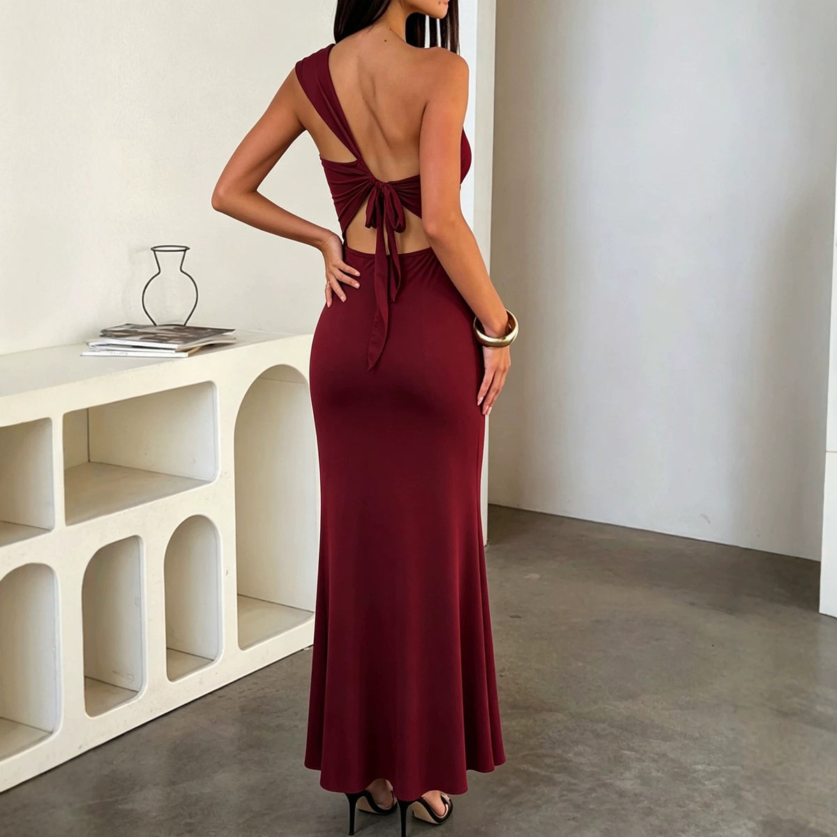 One Shoulder Ruched Maxi Dress, photo 6
