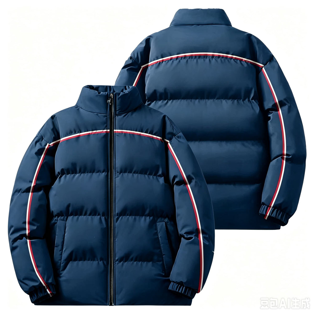 Retro Colour Block Puffer Jacket in navy