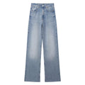High Waist Straight Wide Leg Jeans in mid blue