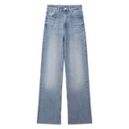 High Waist Straight Wide Leg Jeans in mid blue