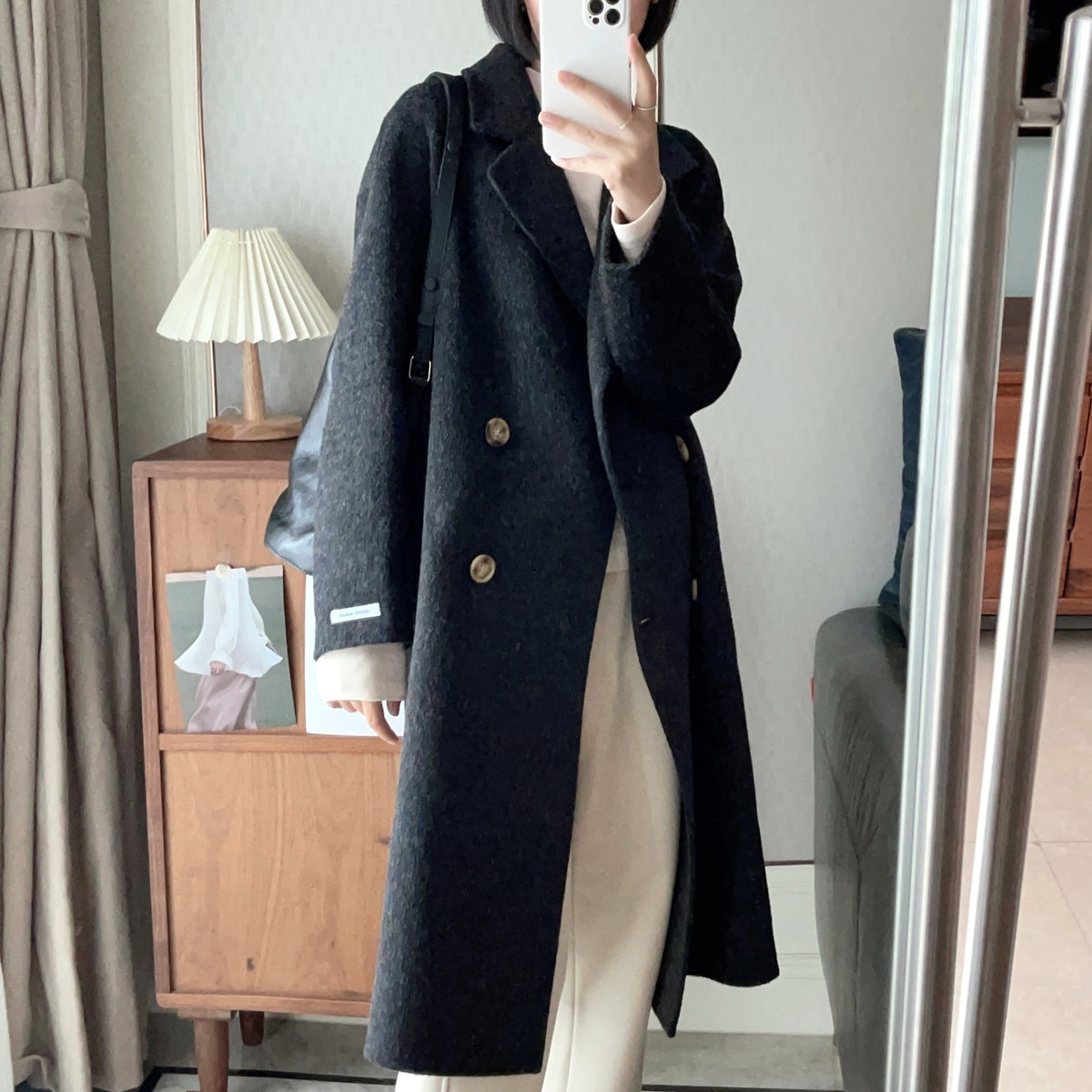 Double-Breasted Raglan Coat in dark grey