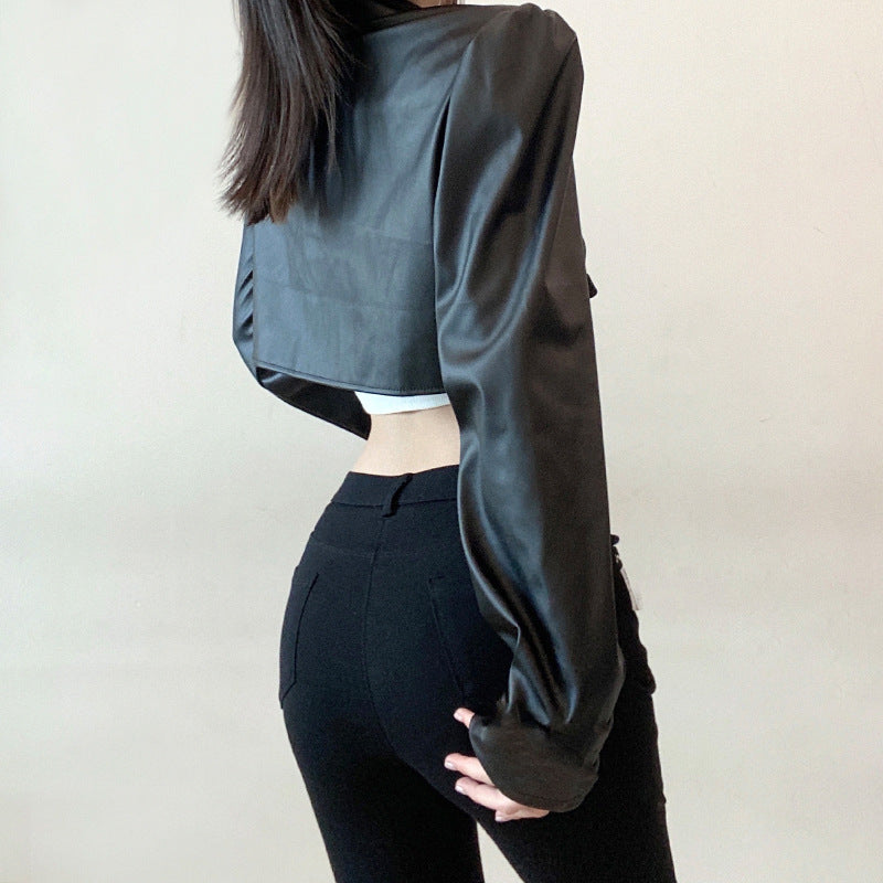 Cropped Faux Leather Biker Jacket, photo 3