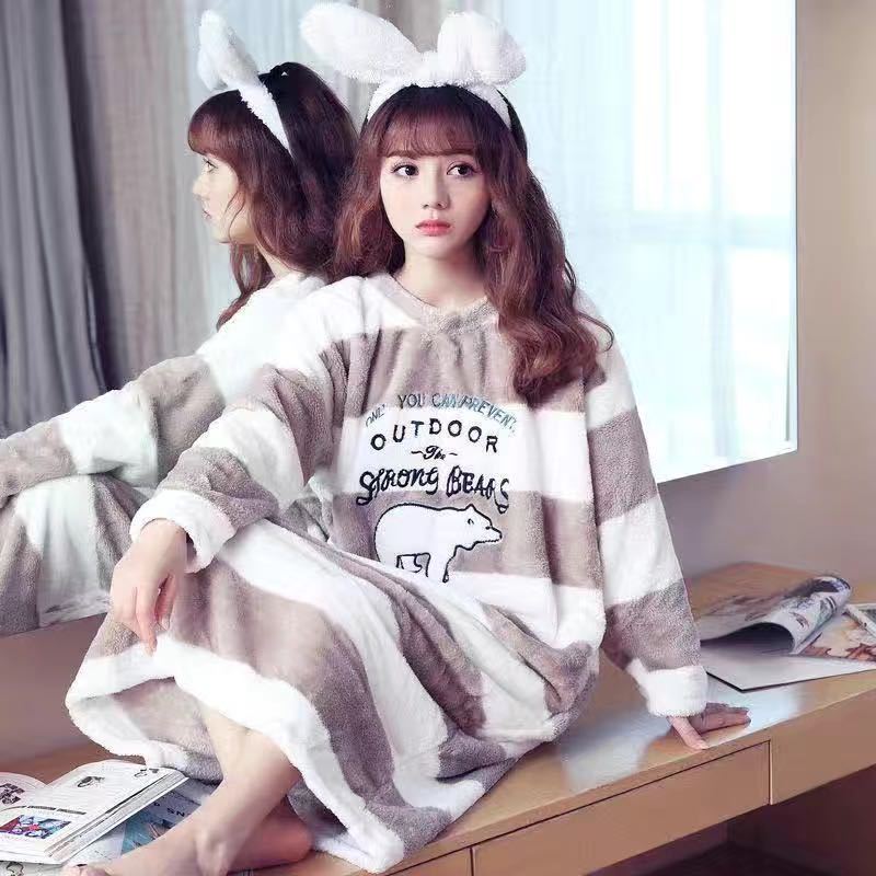 Flannel Nightdress in grey stripe