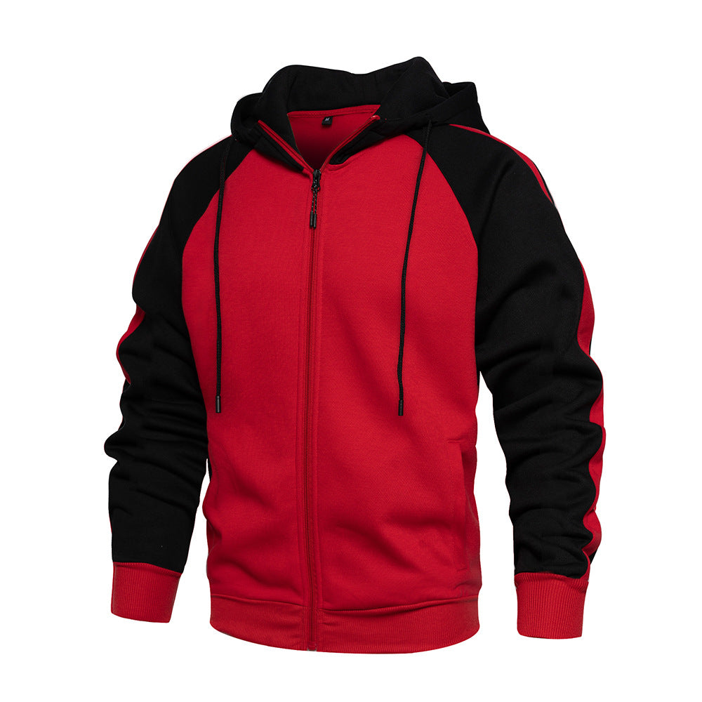 Colour Block Zip Up Hoodie in black/red