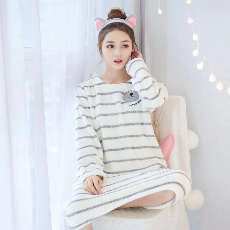 Flannel Nightdress in white stripe
