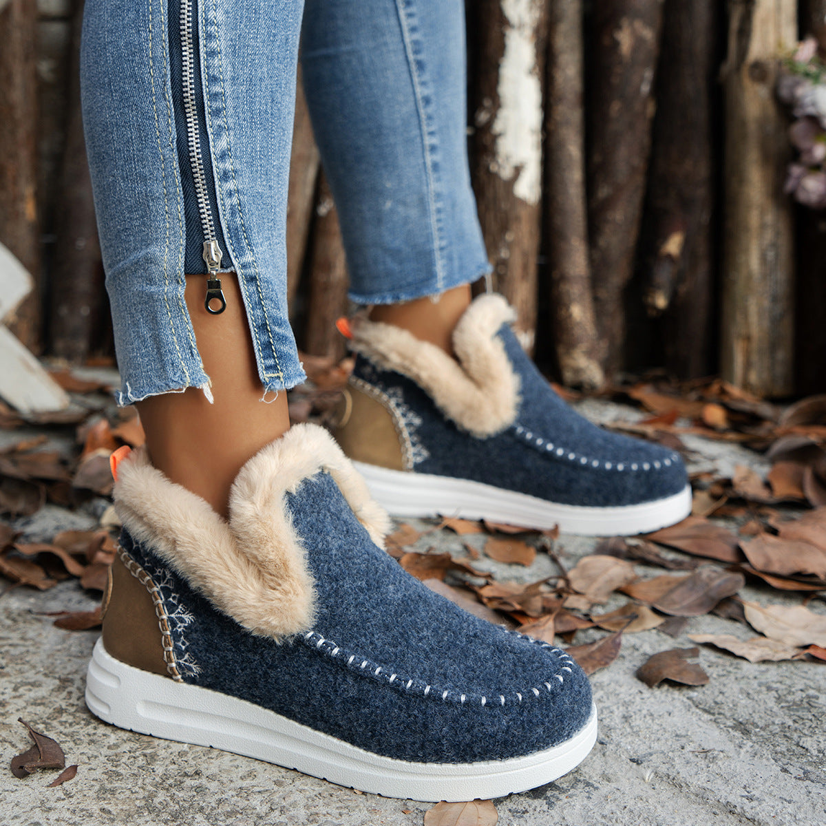 Fur Lined Suede Ankle Snow Boots in blue