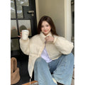 Cropped Stand Collar Puffer Jacket in beige