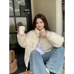 Cropped Stand Collar Puffer Jacket in beige