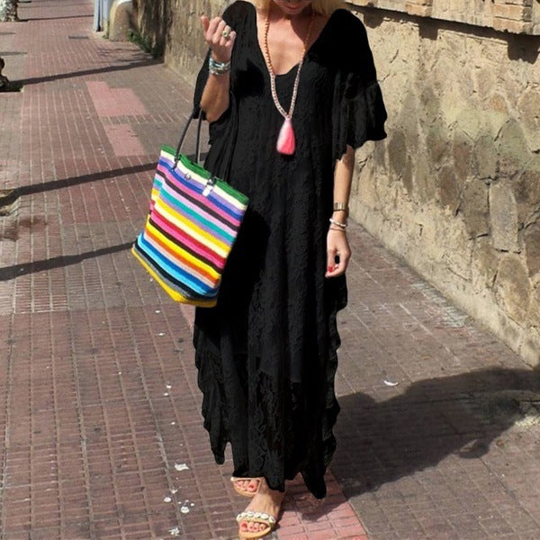 Crochet Lace Maxi Dress in black