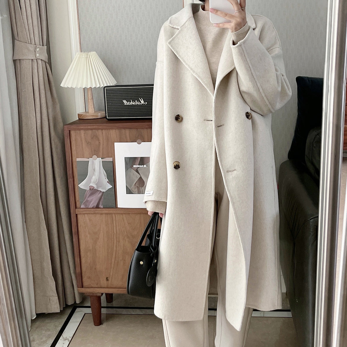 Double-Breasted Raglan Coat in beige