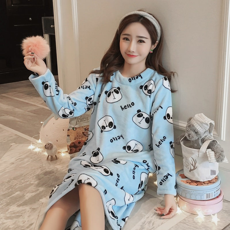 Flannel Nightdress in panda blue