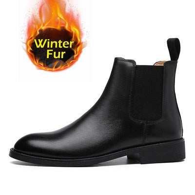 Patent Pointed Chelsea Boots in black fleece-lined